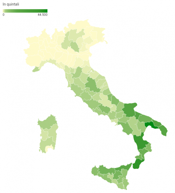 olivicoltura: mappa produzione olio di oliva italia